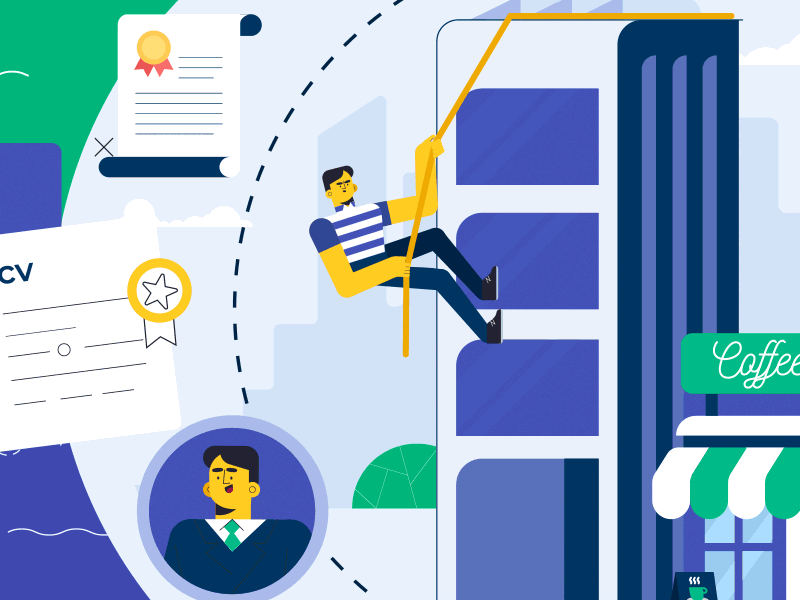 Work & Relax Transition animation branding character design documents fast funny girl hand illustration jump jumping loop man motion motion graphic motionstory people rope