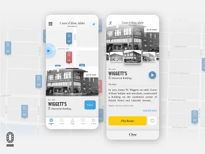 Historik - Location Selection and View app app design behistorik building gps historic historical card historik history location map marker mobile preview