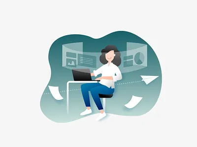 Illustration Work airplane design team desktop illustration infographic office strategies working process