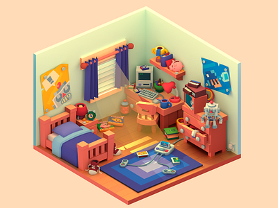 Bedroom 3d 3d art blender blender3d cute enviroment low poly