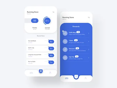 Fitness Rewards App app design blue distance fitness miles mobile mobile ui points reward rewards running running app white