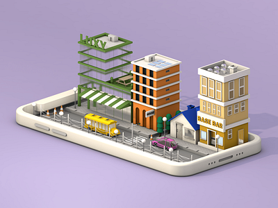 City card 3d 3d art branding c4d cinema4d color design graphicdesign house illustration street ui