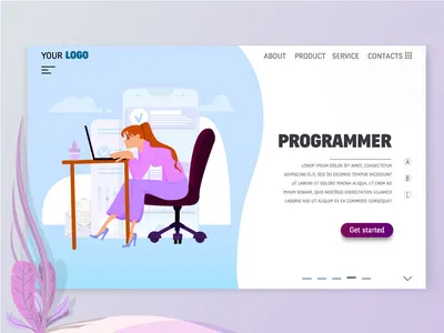 Programmer designer flat style freelance girl homepage it department landing page programmer template vector art website