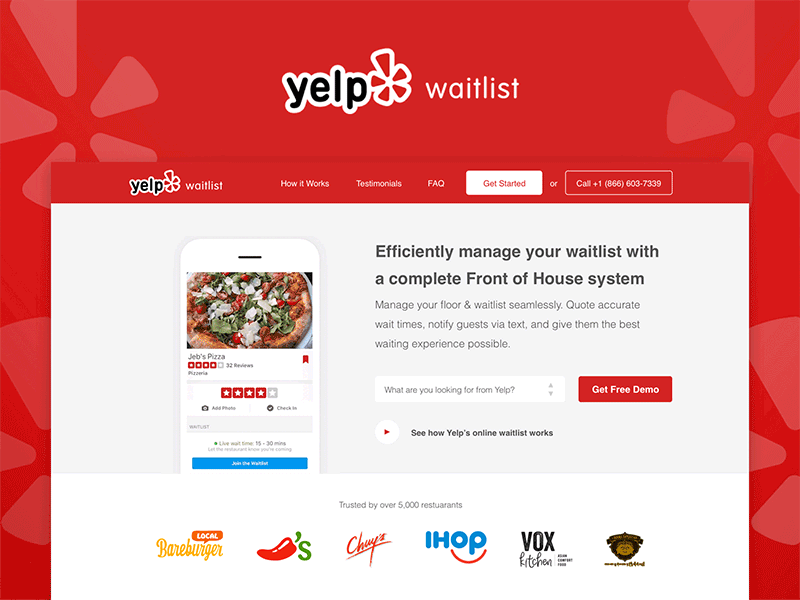 KB - Yelp Waitlist Landing Page app brand branding colortheory customer design design app design art feedback jobs landingpage logo network red responsive reviews software house uiux visual yelp