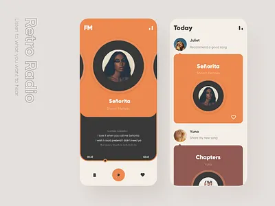 FM-Retro Radio app card color design fm music orange player retro
