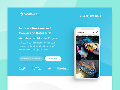 KB - WompMobile AMP Landing Page app branding colortheory design graphicdesign icon jobs landingpage logo saas software typography ui uiux ux web webdesign