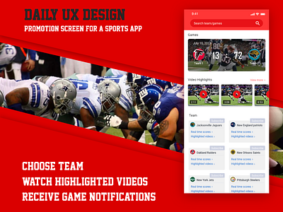 Daily UX Design - Sports App app app design football game mobile app promotion sports ui