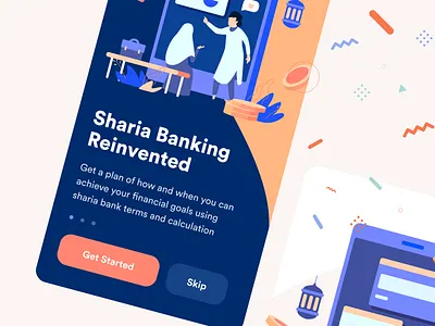 Islamic Finance App Onboarding app design ecommerce finance flat illustration ios islamic mobile money onboarding ui ux walkthrough web