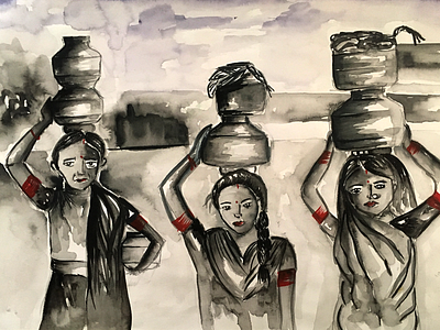 Rural India - Water Color Painting 2d art artwork character classical creative design illustration painting watercolor