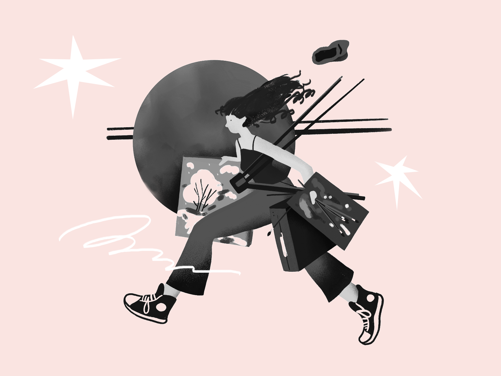 Girl Running with Wet Canvas by Veronica Polonskaya on Dribbble