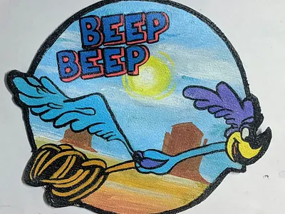 Biker jacket patch acrylic painting art biker jacket patch canvas patch craft hand painted illustration illustration art jacket patch painting roadrunner painting