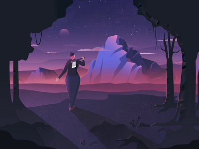 Lumberjack Illustration agency illustration dark design female forest illustration lumberjack mist moon mountain shadows sketch sky stars sunrise sunset trees vector woods