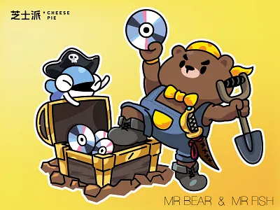 Disc Treasure bear fish illustration pirate treasure