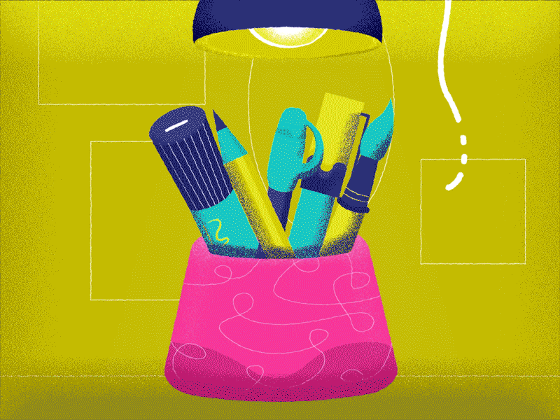 Time to work! animation design brush casing design illustration lamp light light on lights off marker pen motion motion animation pen pencil pencil case sketch sleep switch wakeup work