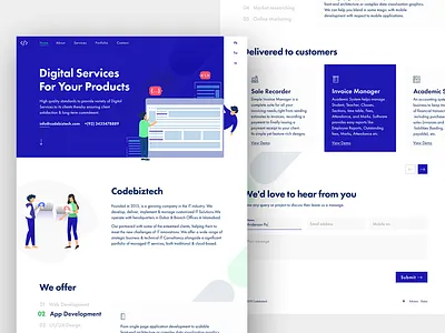 CodeBizTech - Final Design blue color website color illustration custom design custom illustration digital designer digital services hero header design logo one page onepage product designer simple clean interface sketch startup top designer typography ui ux web design website concept