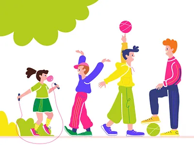 RoboMG - Rythovius College 01 animation ball basic school boy bright colours character character design chewing gum education fun girl illustration jump rope kids play primary school school schoolyard vector