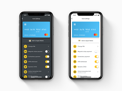 Mobile Card Settings Concept bank app dark ui finance app fintech ios light ui mobile app design payment app settings page wallet app