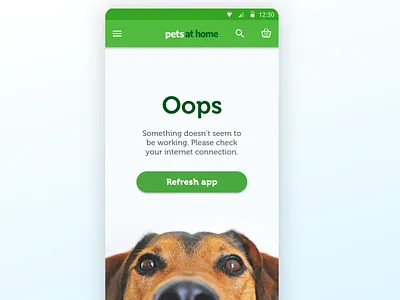 Daily UI challenge - Oops Page (Day 8) android app dailyui design digital dog droid mobile oops pet petsathome sketchapp ui uidesign