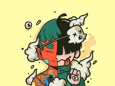 Heyhoo Han character collaboration flip illustration mask urban vector