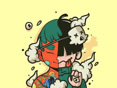 Heyhoo Han character collaboration flip illustration mask urban vector