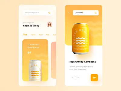 Kombucha app clean design gradient interactive layout light minimal modern product typography ui