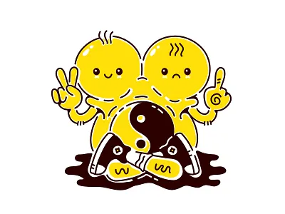 Good Vibes - Bad Vibes abstract asian buddism cartoon character design emojis freak fuck you happy illustration low brow peace sad sign surrealism vibes weird yin yang yoga