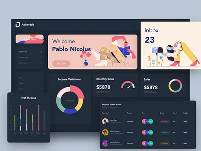 Dashboard Dark cards dark dashboard dashboard design design graph landing page statistics uiux web website website design