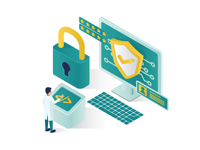 Isometric data security amazing data design for good illustration isometric laptop man mobile phone people professional security smart phone tech technology vector web design web designer website
