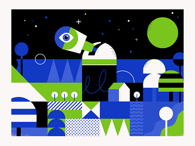 The Observer abstract blocks eye illustration patswerk pattern planet planetary space stars vector