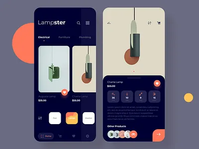 Lampster app app app design dark design ecommerce ios lamp minimal mobile shopping ui ux
