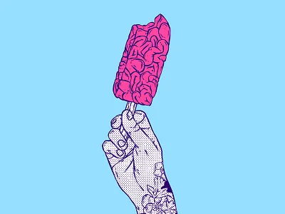Brain ice cream! mmmmm blue brain creative design food funny illustration graphic design hand humour icecream ideas illustration art pink pop art pop culture sugar summer zombie
