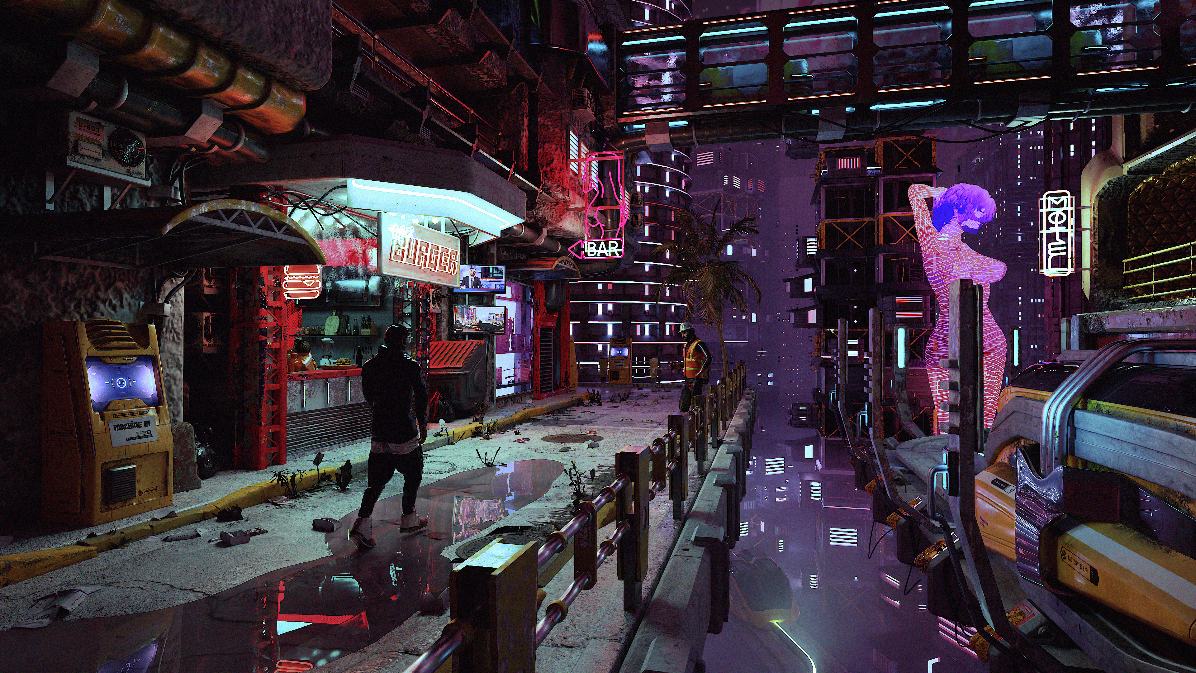 Cyberpunk city 3d animation bar blender burger cyber graphic design illustration lights modern motion graphics neon punk render scene scify