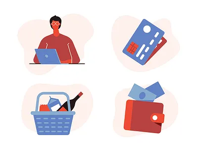 Online Shopping card character character design credit flat illustration laptop man online products shopping vector wallet