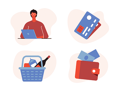 Online Shopping card character character design credit flat illustration laptop man online products shopping vector wallet