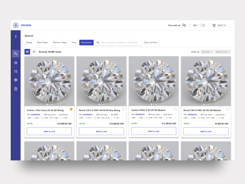 Example of Nivoda search page