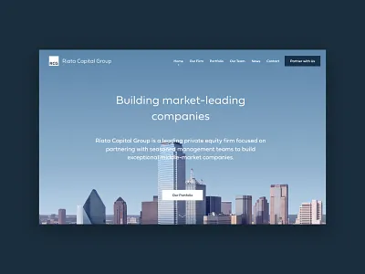 RCG Homepage background blue capital company consulting design desktop equity home page marketing money photo portfolio private sky skyline ui venture website