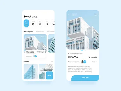 Apartment Booking adventure apartment app app design blue booking clean flat fresh ios13 minimal mobile mobile design rent travel uiux