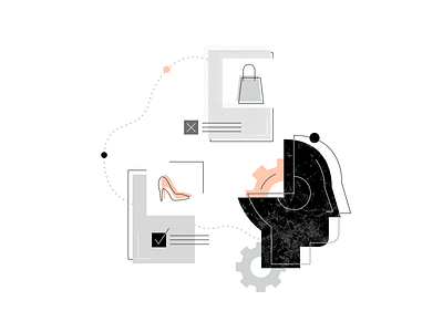 Ecomail Illustration #4 - "Marble Machine Learning" ecommerce grey head illustration illustrations illustrator line machine learning marble marble textures settings setup shoping soft