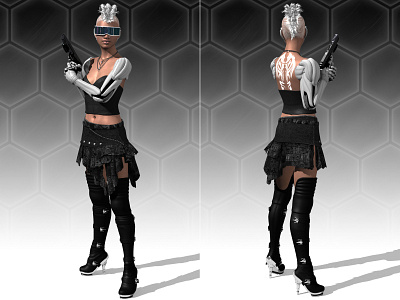 Bonnie Parker: Street Samurai 3d character concept art cybernetic cyberpunk digital 3d future futuristic gun sciencefiction scifi weapon