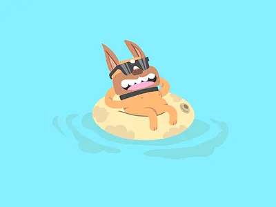 Cute French Bulldog Floating On Pool With Sunglasses. Vector Fla bulldog cartoon cartoon character flat flat design float frenchie fun illustration minimalist pet summertime sunglasses vector