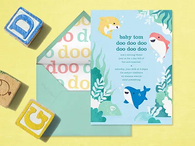 Shark Your Calendar baby birthday invitation card cute animal illustration invitation ocean paperless post shark
