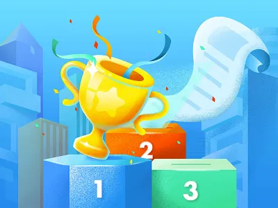 List illustration banner blue building houese illustration leaderboard list paper trophy