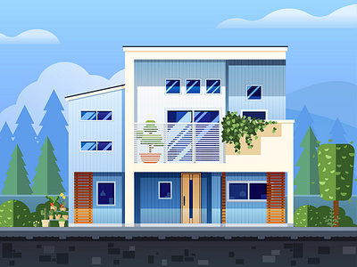 House-NO.8 architecture build cloud house illustration plant sky