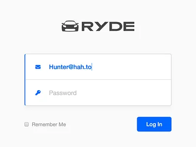 Ryde - Log In app blue branding button car design form login logo saas signin ui