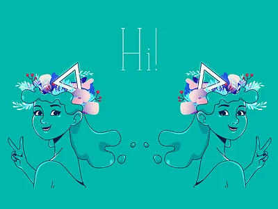 Hi! blue cute design girl graphics illustration leaf leaves vector waterhair