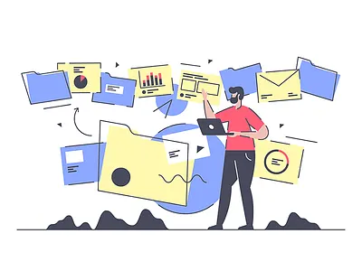 Document flow and processing agreement check documentation flat illustration kit8 marketing organization people process vector