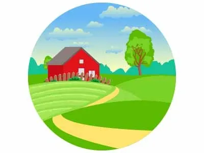 Landscape clouds farm house home hut illustration landscape nature town trees
