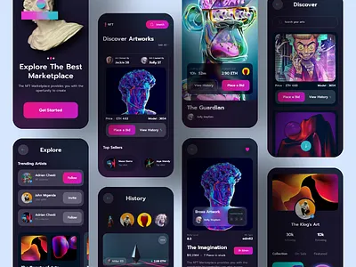 NFT Marketplace - Mobile App bit coin block chain coin consultancy crypt currency crypto crypto design crypto website digital nft finance financial gradient illustration landing page marketplace mobile app design nft terrarium token web 3.0