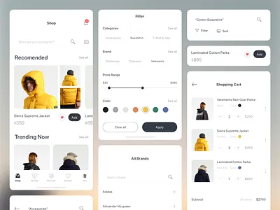 Fashion Store App app clean clothing cool design ecommerce fashion favorite light marketplace minimal mobile app outfit platform popular shop store typogaphy white widget