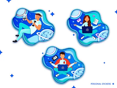 Stickers augmented reality brending cosmos designer designers funny gamestudio girl graphicdesigners graphics images logo man personal illustration photoshop planet present stickers virtualreality vr